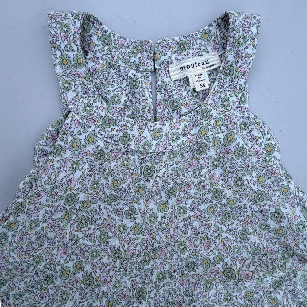 Monteau Los Angeles Floral Paisley Scalloped Halter Blouse Green Pink Medium